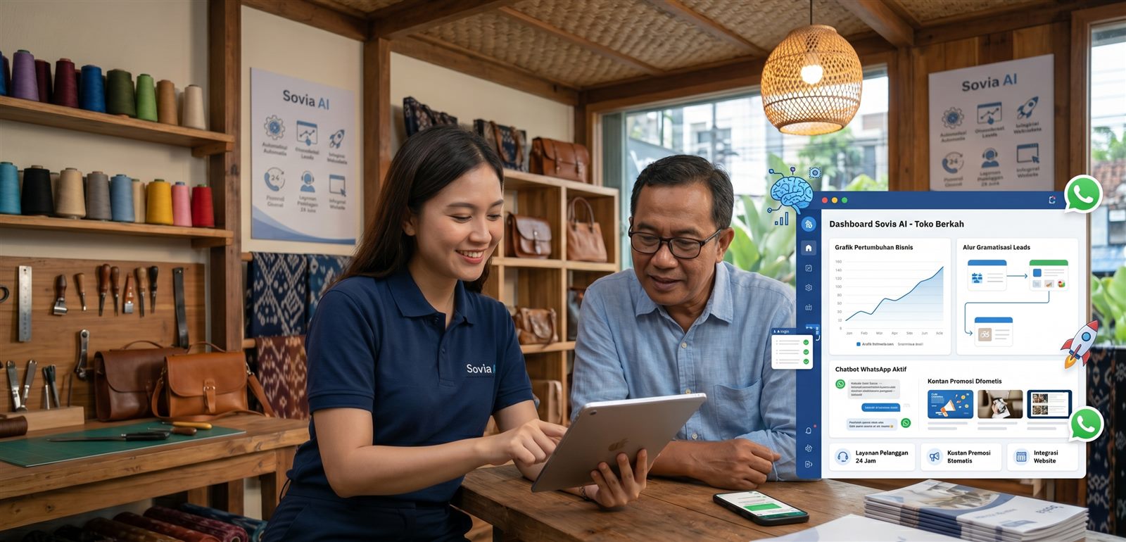 Sovia AI membantu pelaku UMKM memahami dashboard bisnis dan otomasi pelanggan