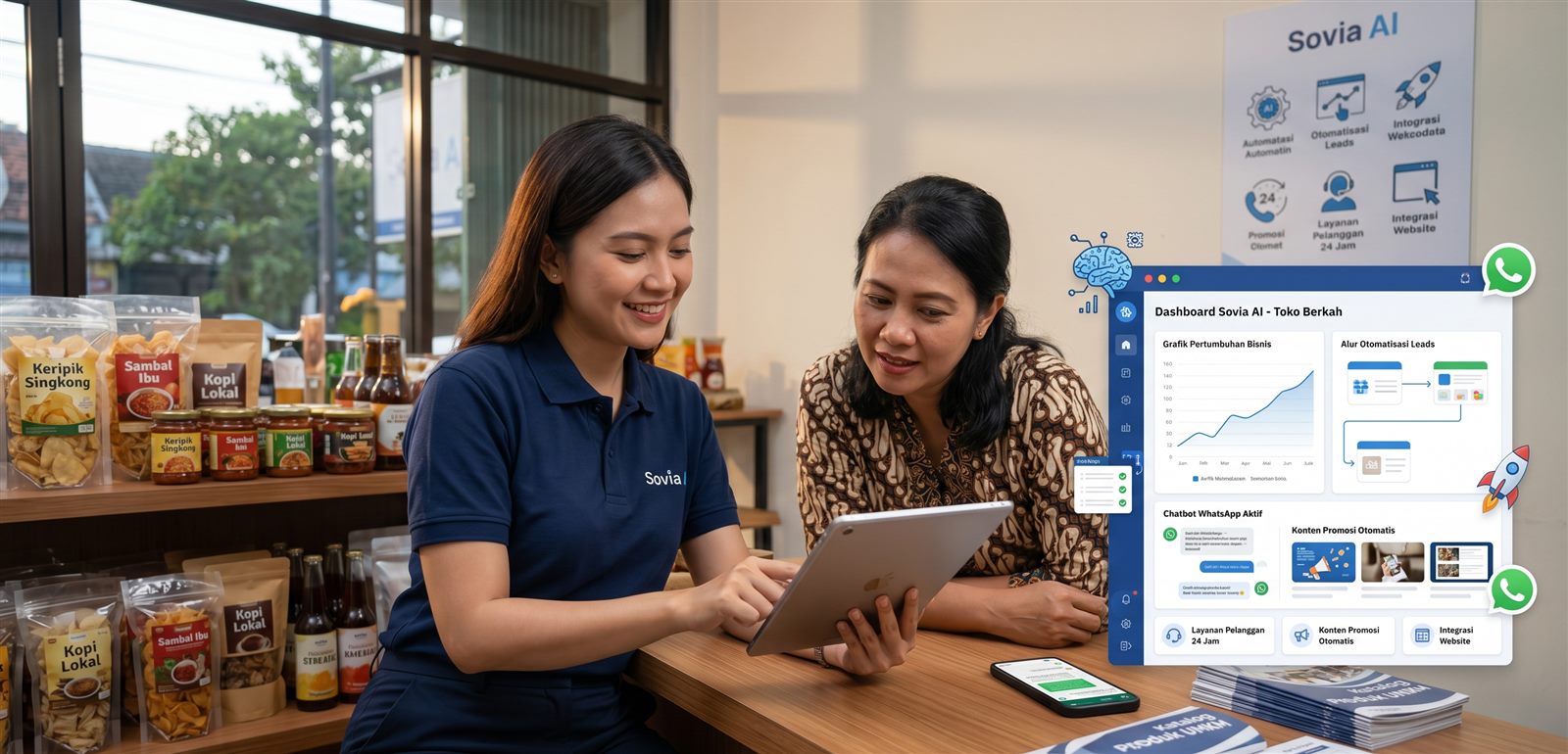 Pendampingan Sovia AI untuk UMKM dengan dashboard bisnis digital